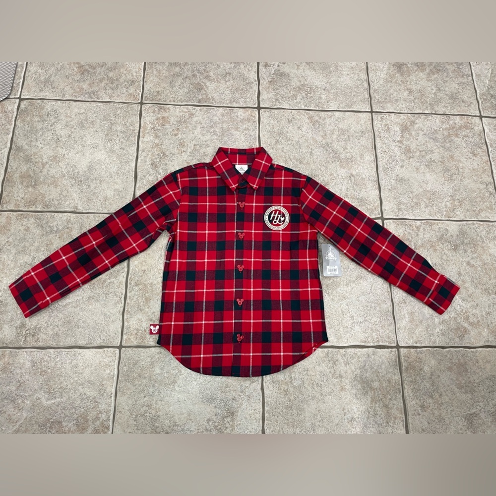 Disney Mickey Mouse Holiday Lodge Button Flannel Shirt Size youth 7/8
